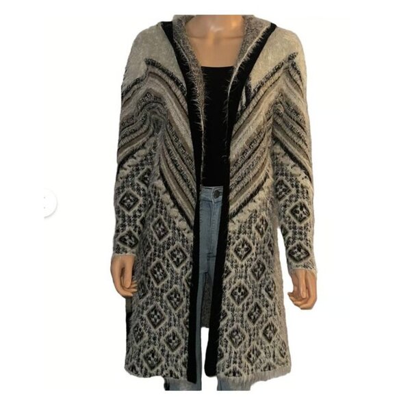 BCBG MaxAzria Sweaters - BCBG MaxAzria Midi Open Front Cardigan Duster w/ Hood Large
